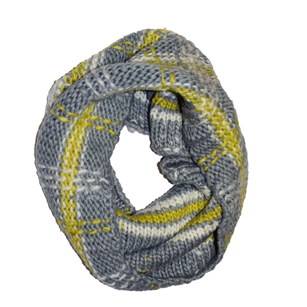 Aerie Gray Yellow Plaid Knit Infinity Scarf